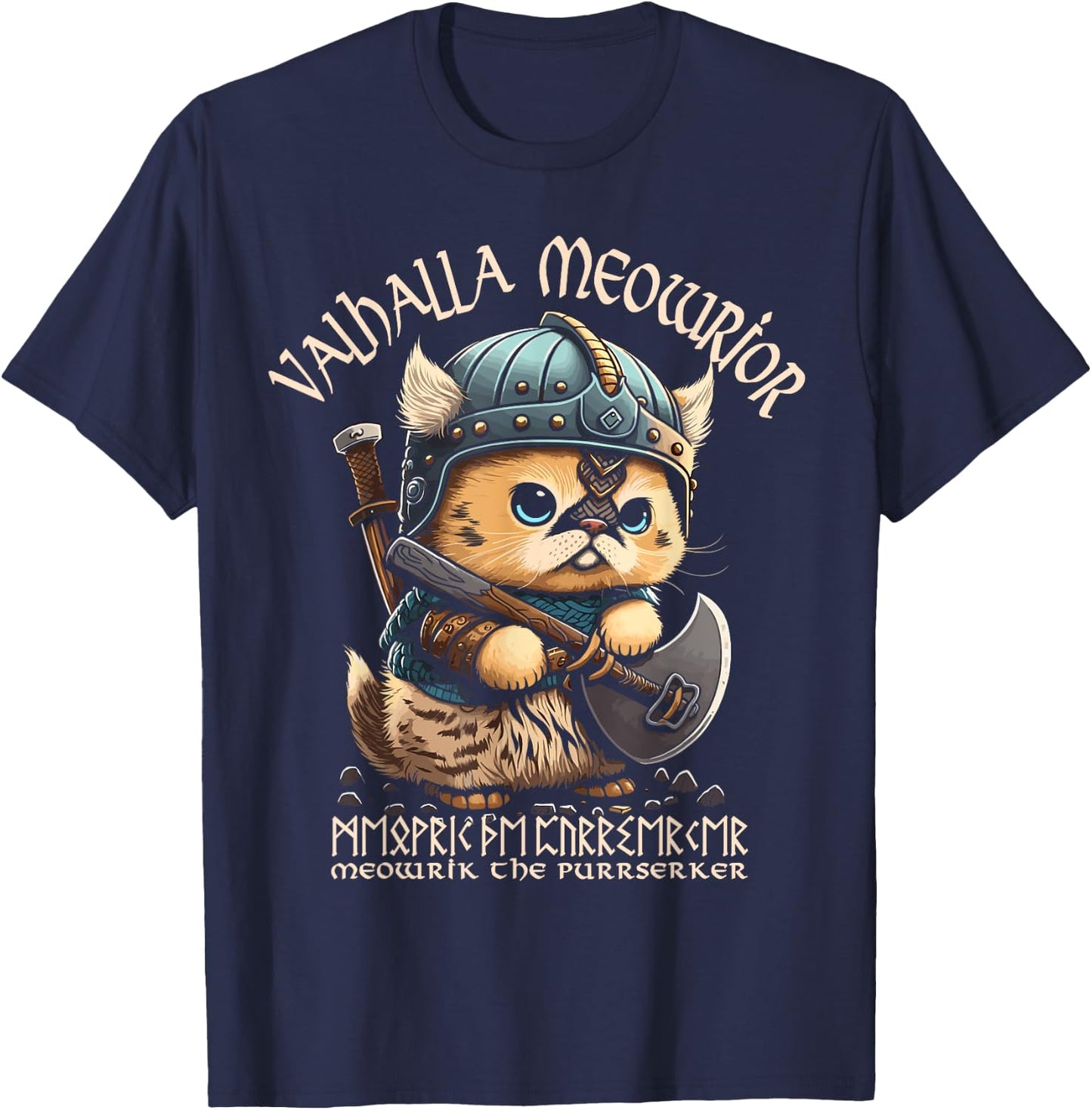 Nordic Norse Valhalla Viking Cat Warrior Men Kids T-Shirt - T-Shirt | Navy