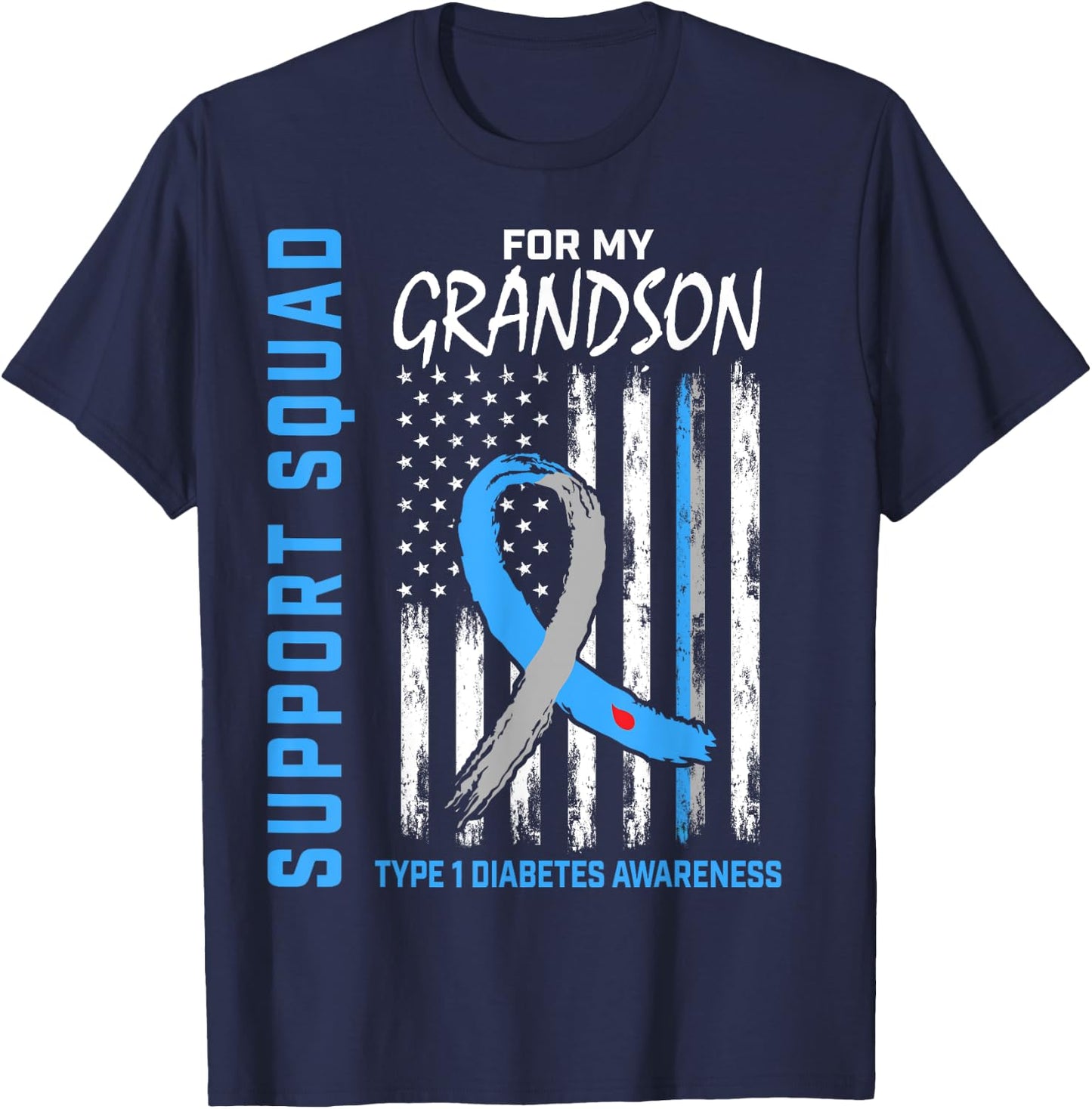 Type One Diabetes Awareness Shirt Grandson Support T1D Flag T-Shirt - T-Shirt | Navy