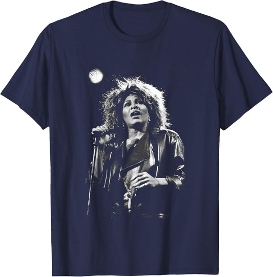 Queen Of Rock N Roll Tina Turner Live B&W By Stephen Wright T-Shirt - T-Shirt | Navy
