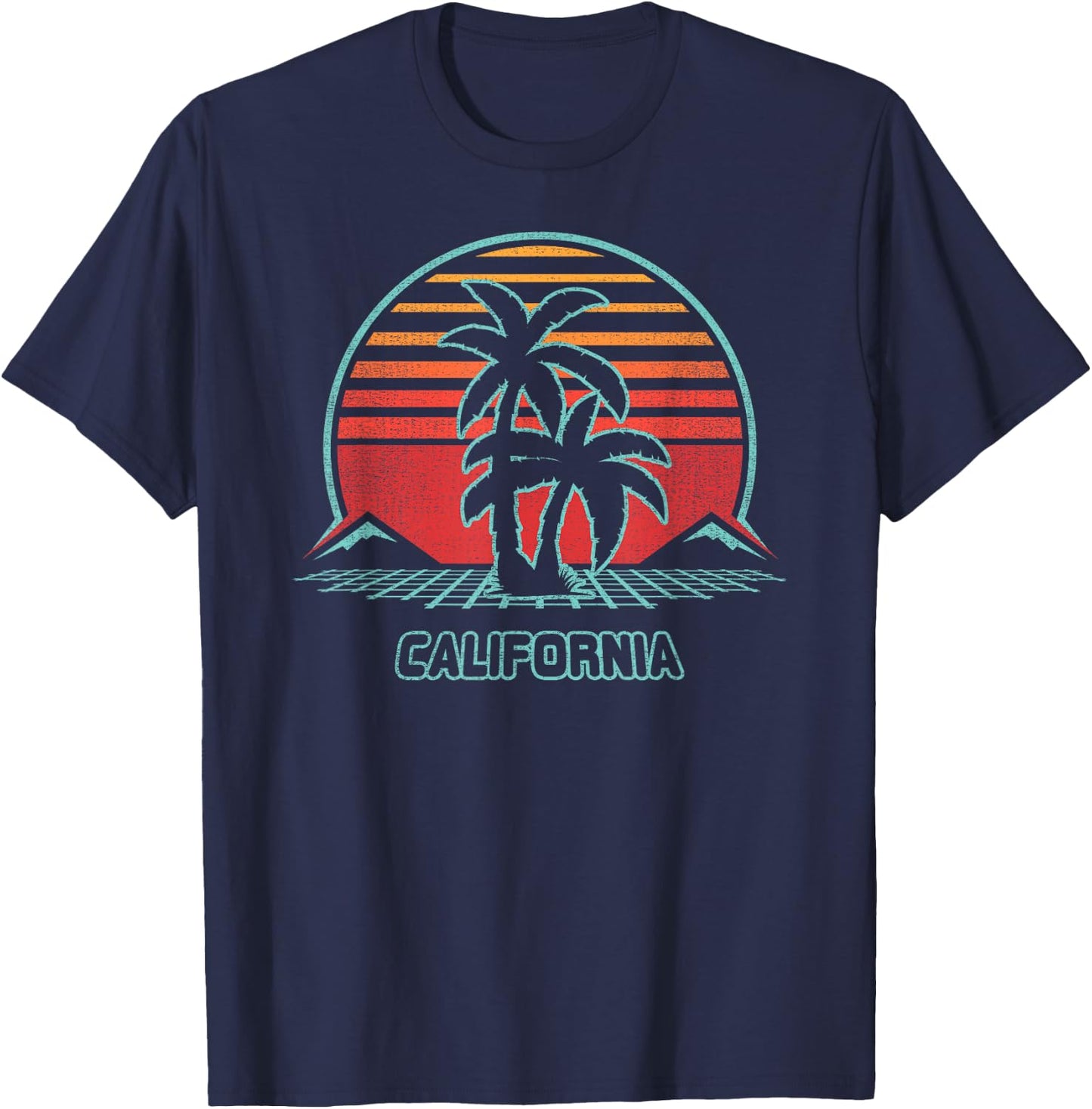 California Retro Palm Tree Beach 80s Style T-Shirt - T-Shirt | Navy