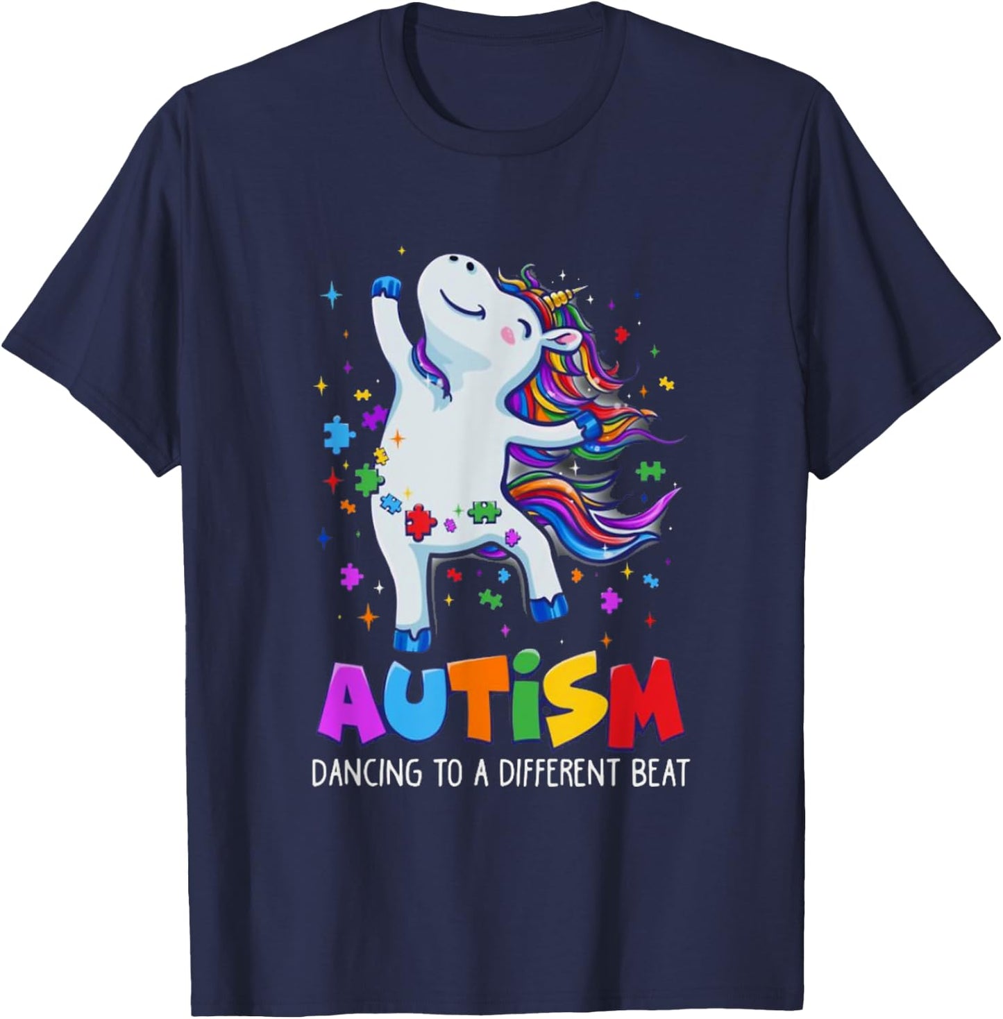 Autism awareness Dabbing unicorn puzzle piece kids t shirt T-Shirt - T-Shirt | Navy