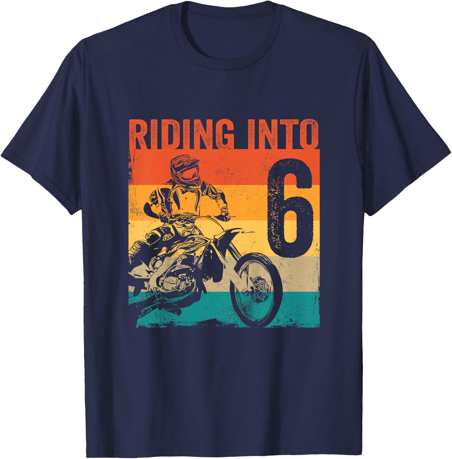 Kids Motocross 6 Years Old Dirt Bike 6th Birthday Party T-Shirt - T-Shirt | Navy