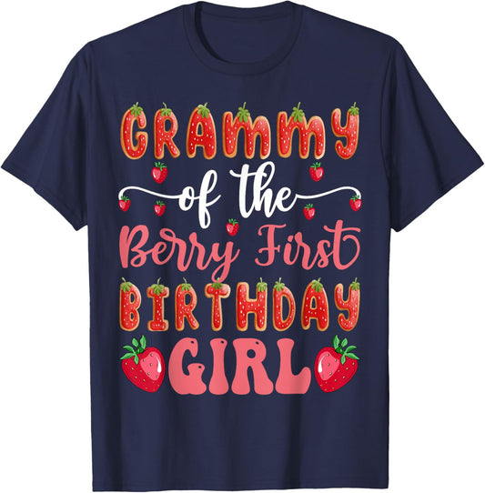Grammy Of The Berry First Birthday Girl Strawberry Cookies T-Shirt - T-Shirt | Navy