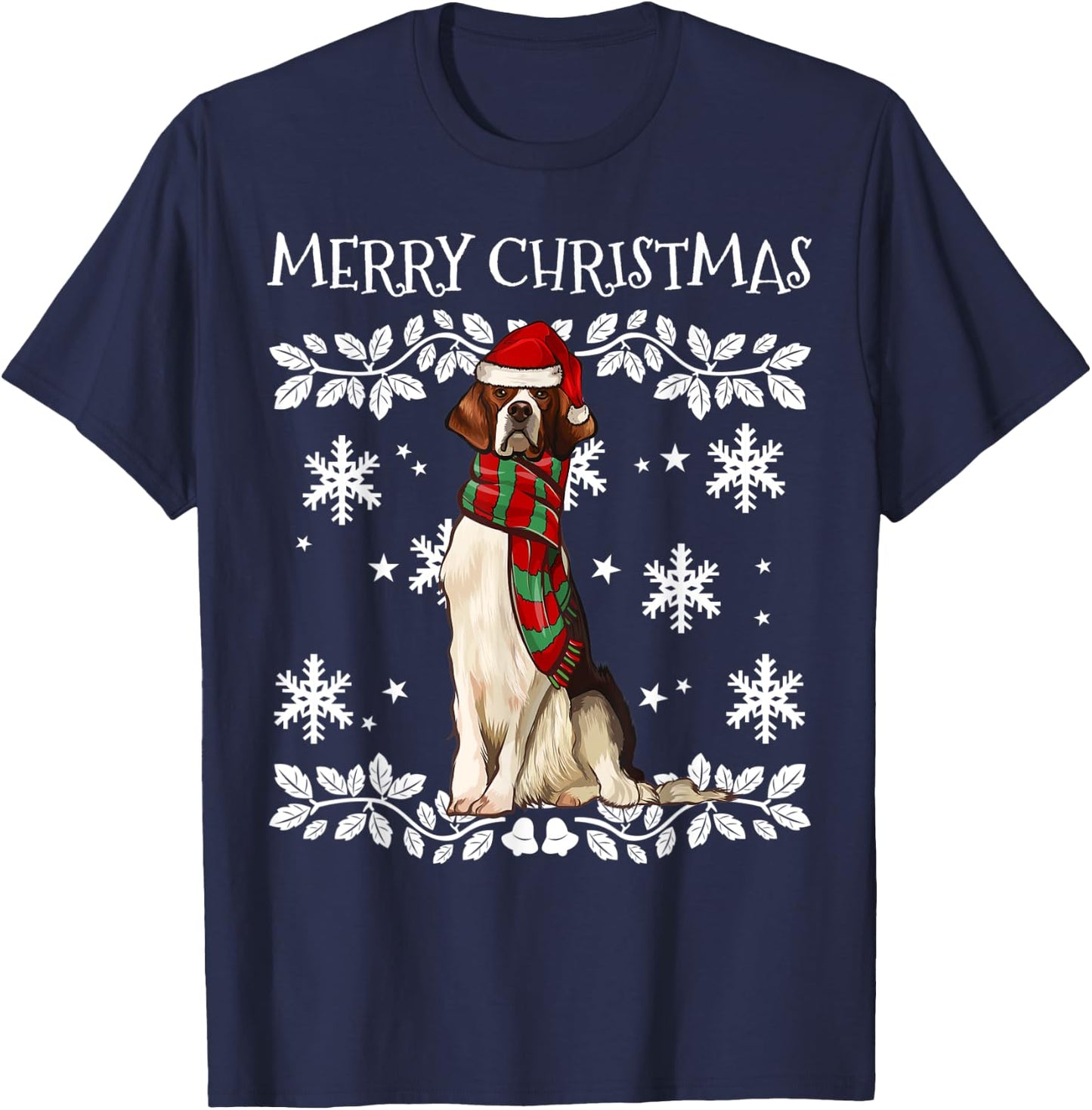 Merry Christmas Ornament Irish Red White Setter Xmas Santa T-Shirt - T-Shirt | Navy