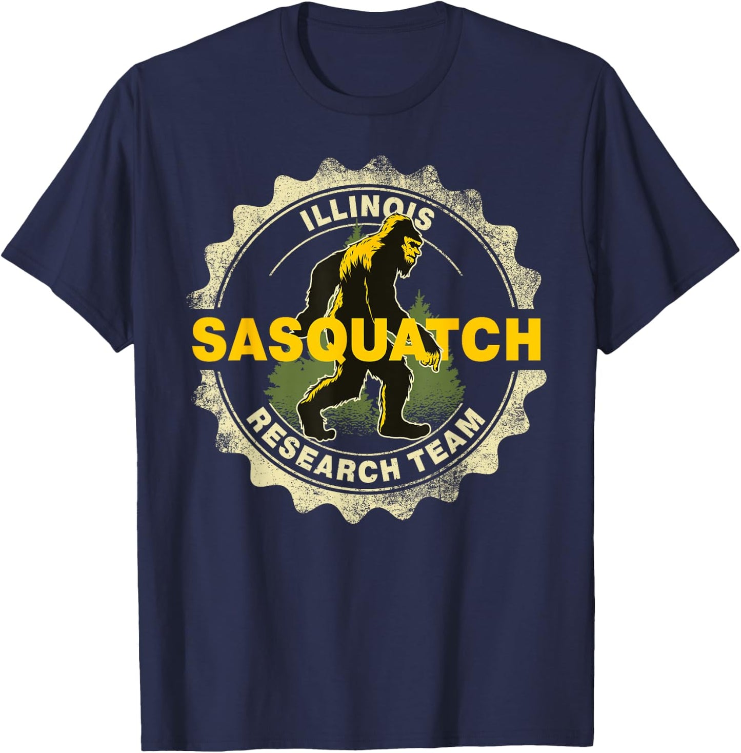 Illinois Sasquatch Research Team Bigfoot Believer Fan T-Shirt - T-Shirt | Navy