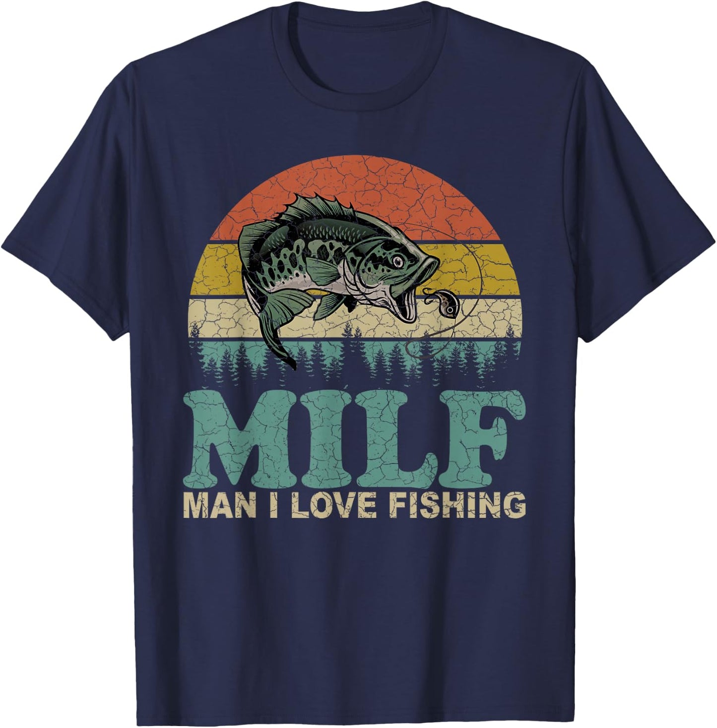 Vintage Milf-Man I Love Fishing Funny Fishing Fisherman T-Shirt - T-Shirt | Navy