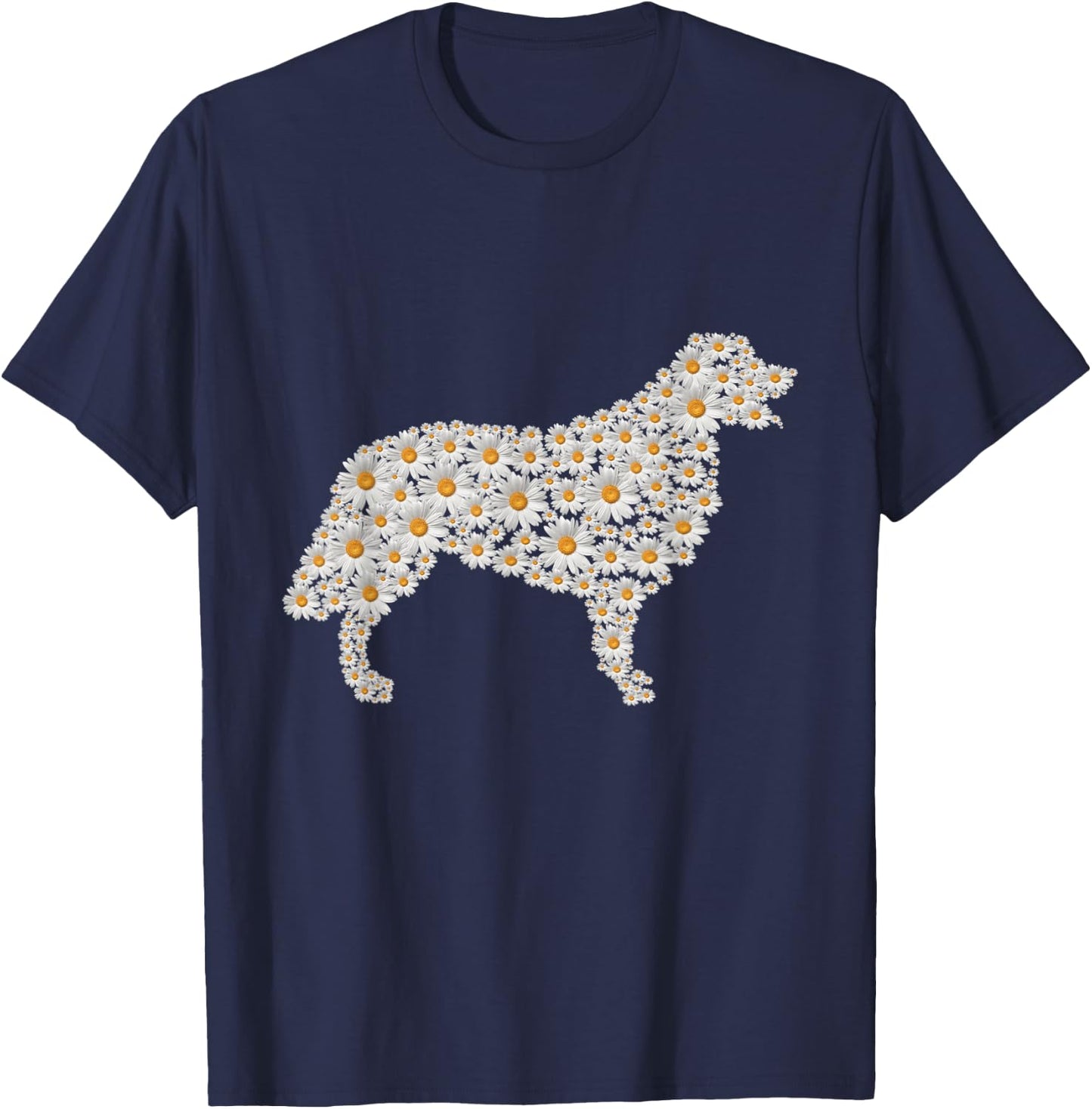 Golden Retriever Dog Print of White Daisy Flowers Women T-Shirt - T-Shirt | Navy