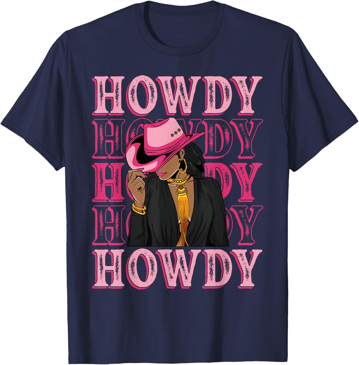 Howdy Retro Western Black Cowgirl African American Women T-Shirt - T-Shirt | Navy
