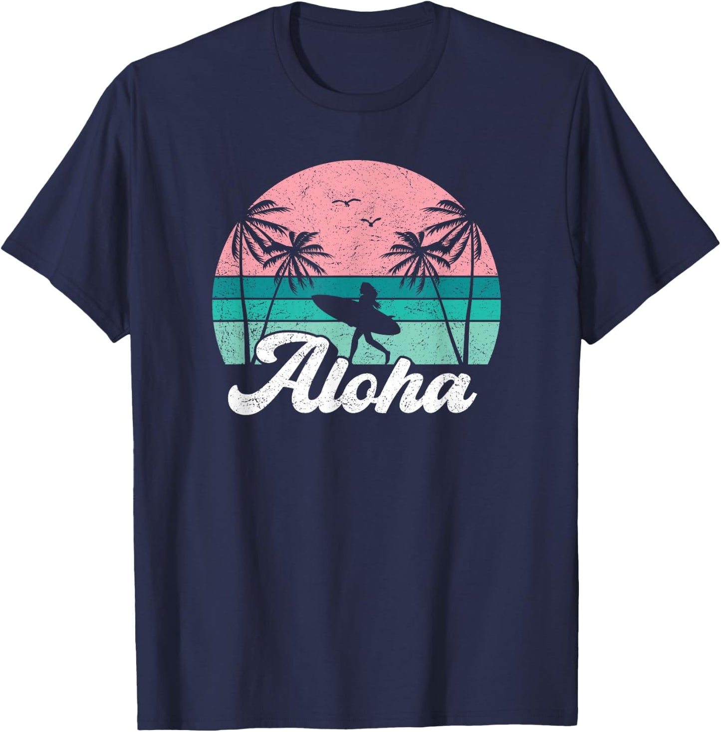 Aloha Surfer Girl Hawaii Vintage Hawaiian Surfing Surf Cute T-Shirt - T-Shirt | Navy