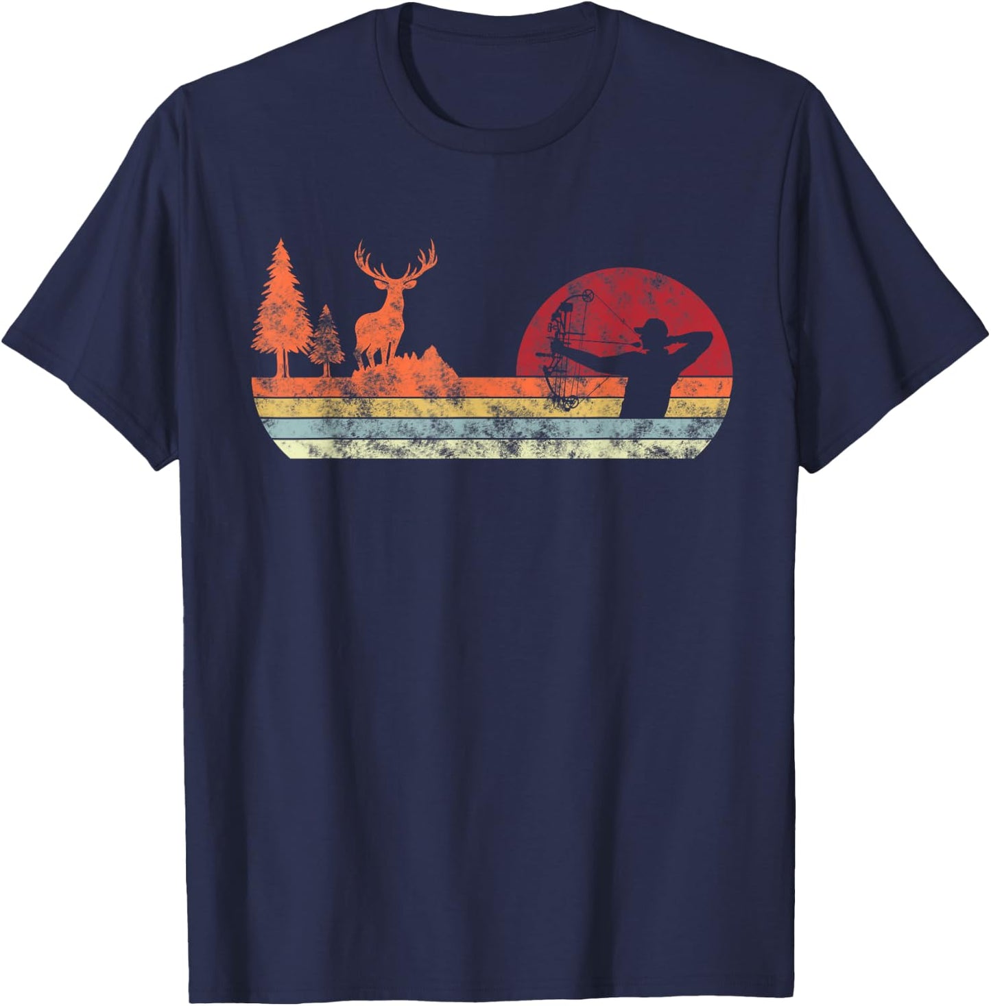 Bow Deer Hunting | Vintage Retro Archery T-Shirt - T-Shirt | Navy