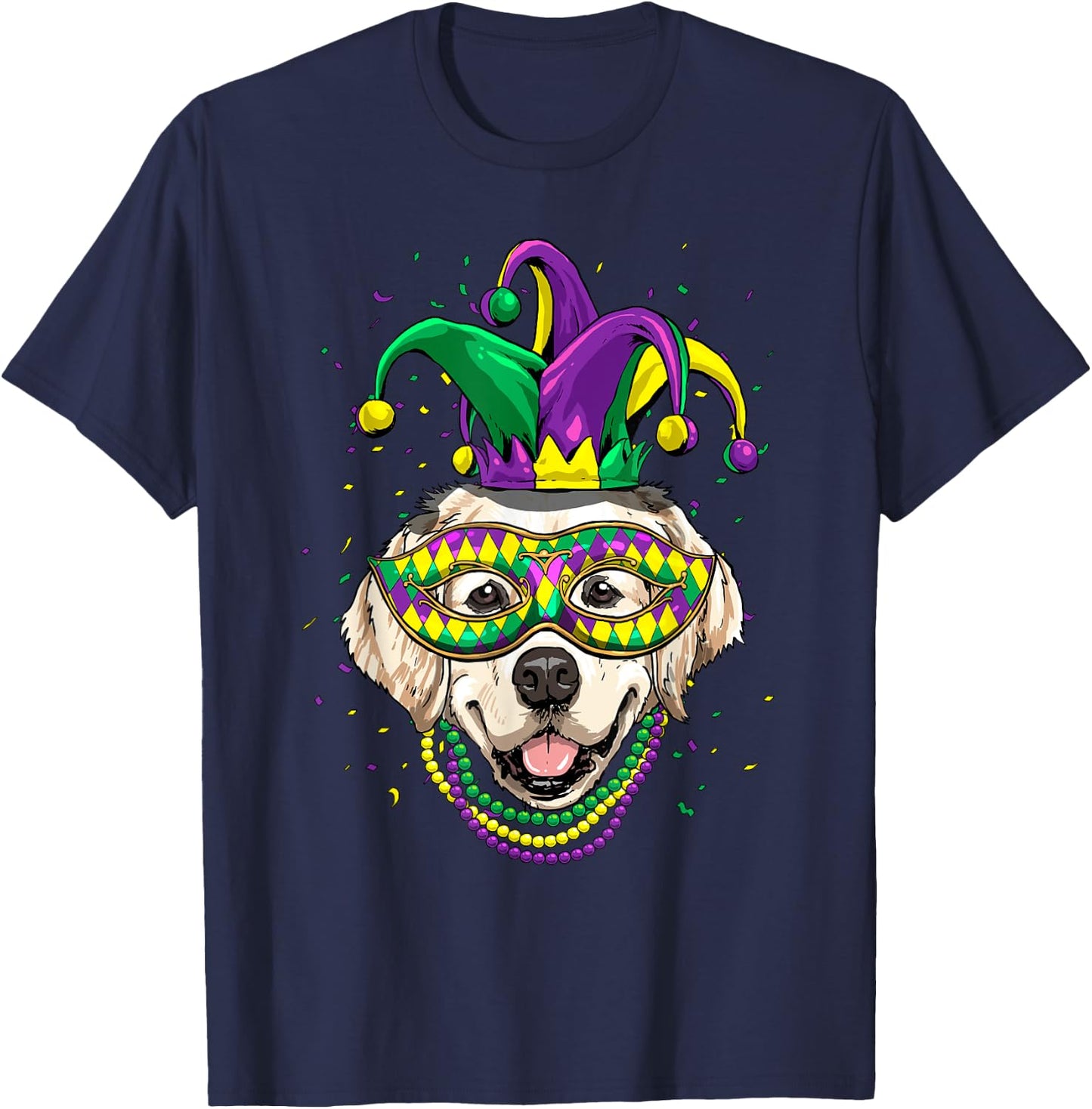 Golden Retriever Dog Lover Cute Mardi Gras Carnival Jester Women Kids T-Shirt - T-Shirt | Navy