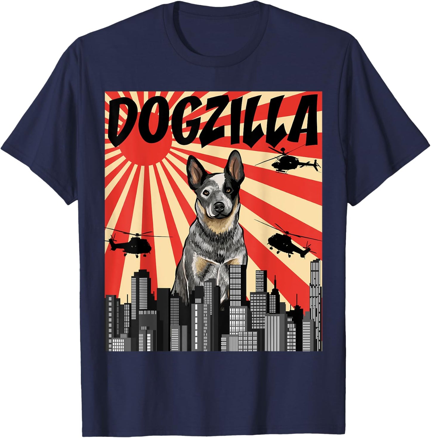 Funny Retro Japanese Dogzilla Australian Cattle Dog T-Shirt - T-Shirt | Navy