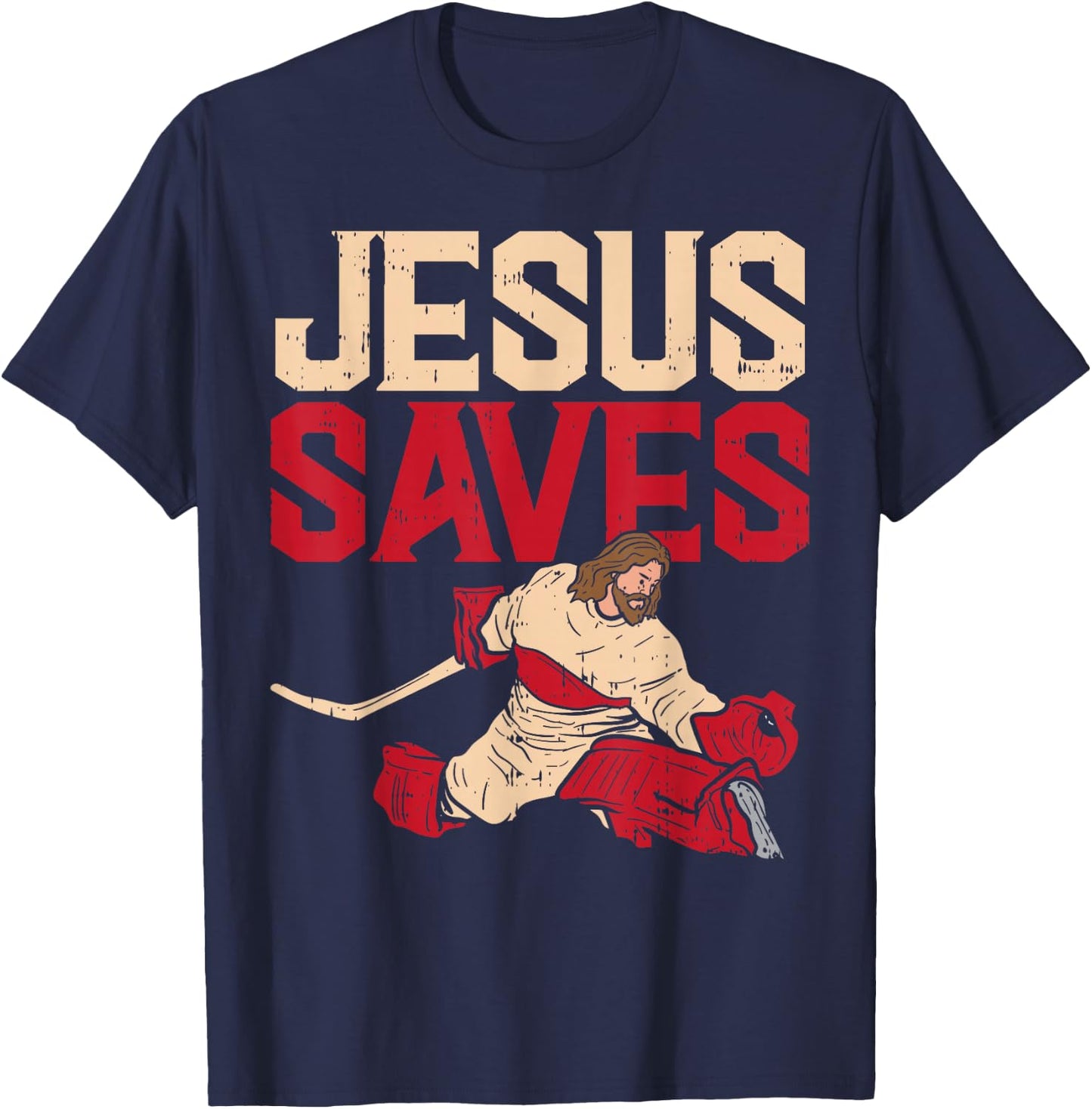 Jesus Saves Ice Hockey Goalie Sport Religious Christian Gift T-Shirt - T-Shirt | Navy
