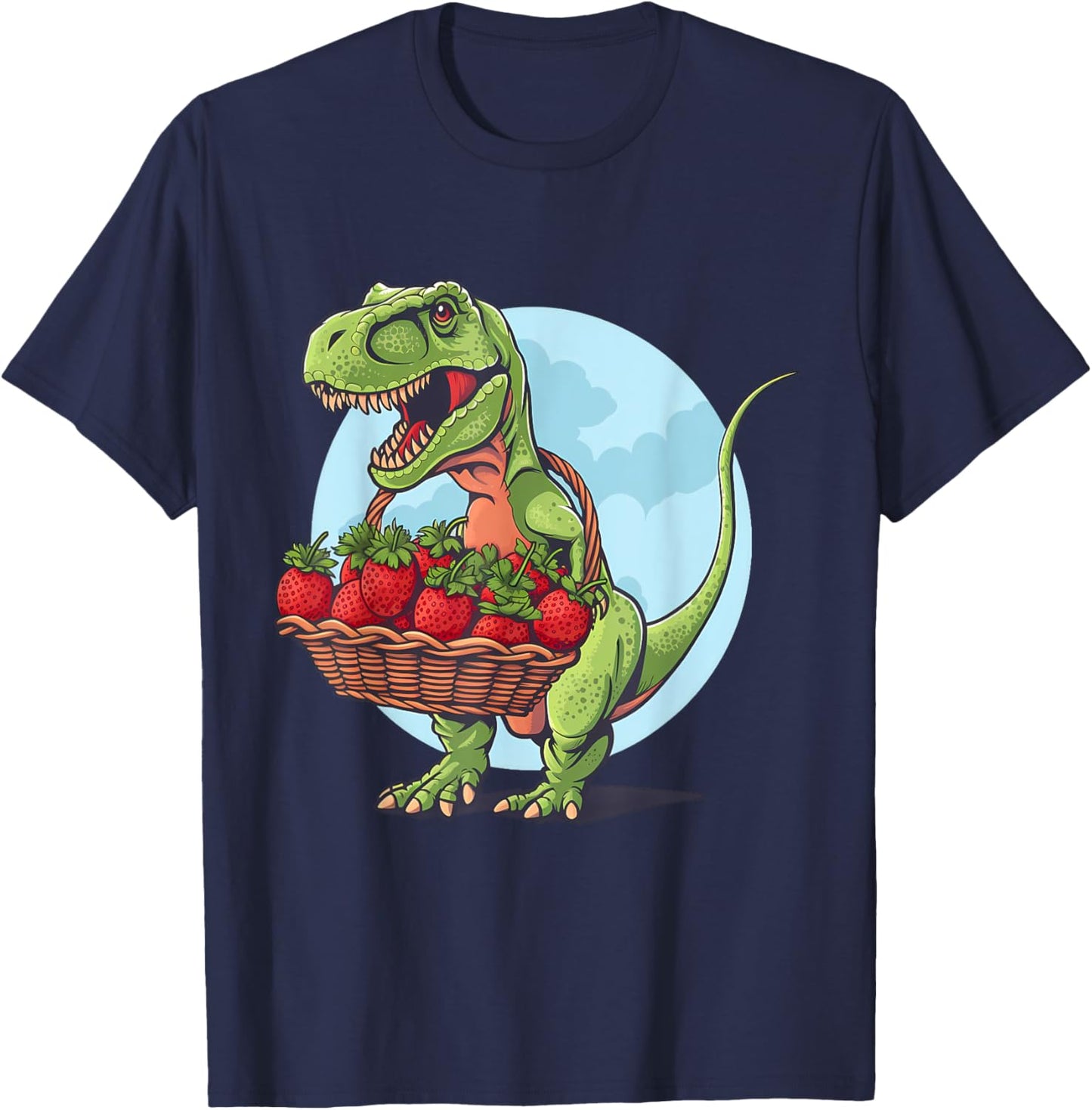 Strawberry Dinosaur Strawberry Fruit Wildlife Drawing Nature T-Shirt - T-Shirt | Navy