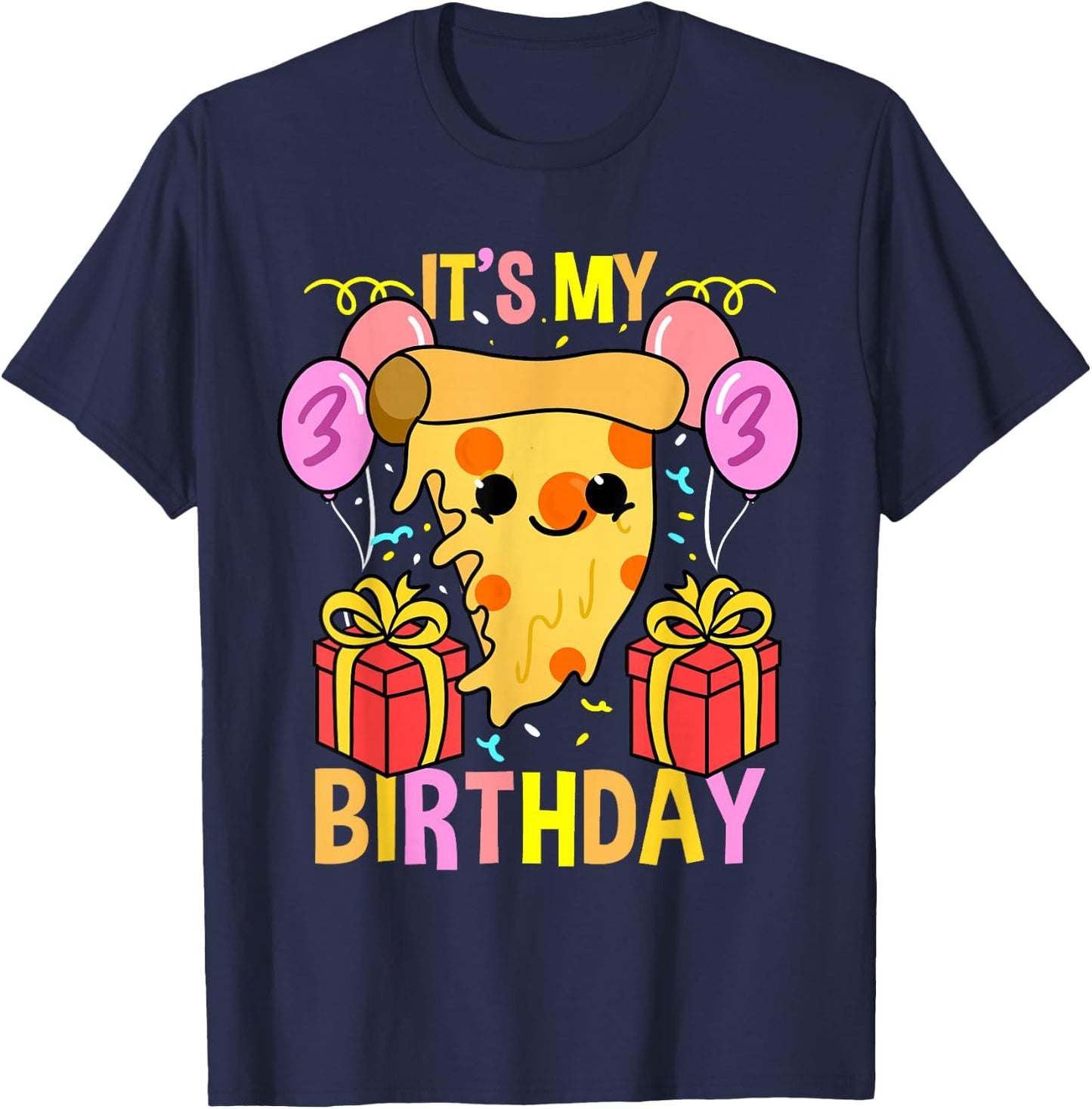 Its My 3rd Birthday Pizza T-Shirt - T-Shirt | Navy
