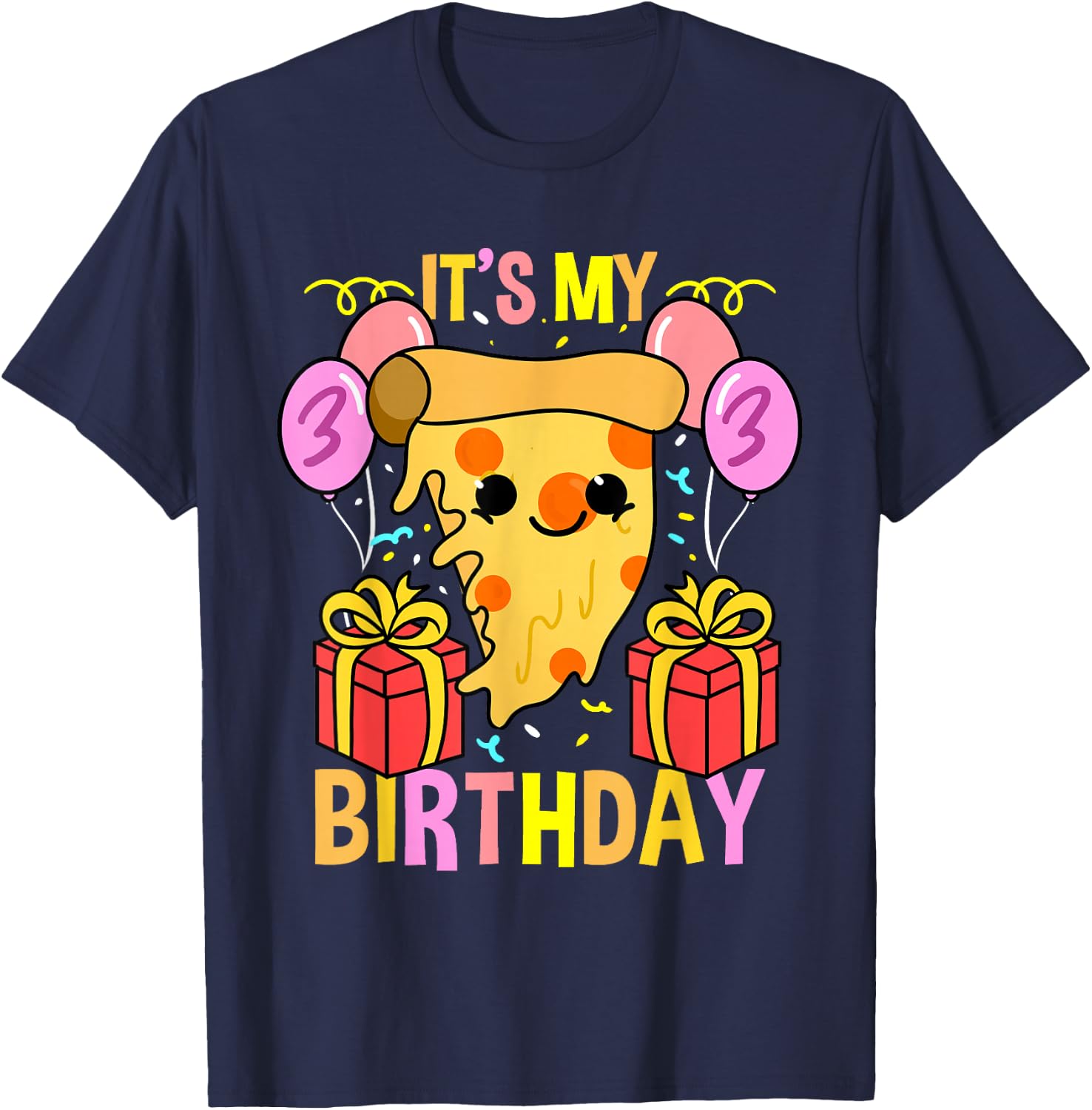 Its My 3rd Birthday Pizza T-Shirt - T-Shirt | Navy