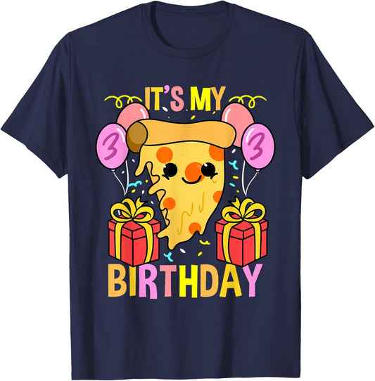 Its My 3rd Birthday Pizza T-Shirt - T-Shirt | Navy