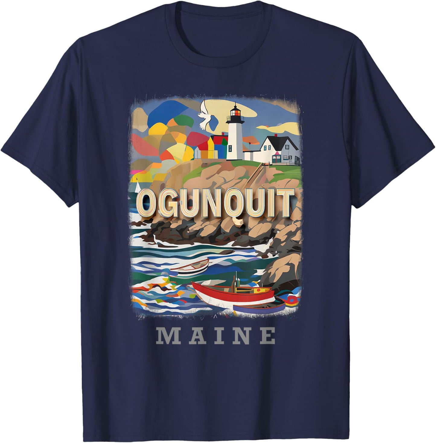 Ogunquit Maine ME Coastal Charm SD499 T-Shirt - T-Shirt | Navy