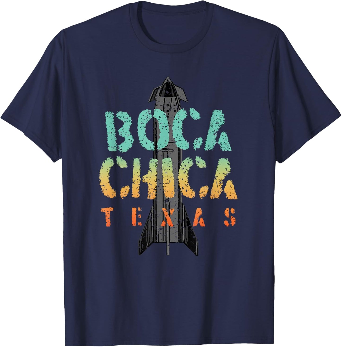 Boca Chica Texas Starship Cool Retro T-Shirt - T-Shirt | Navy