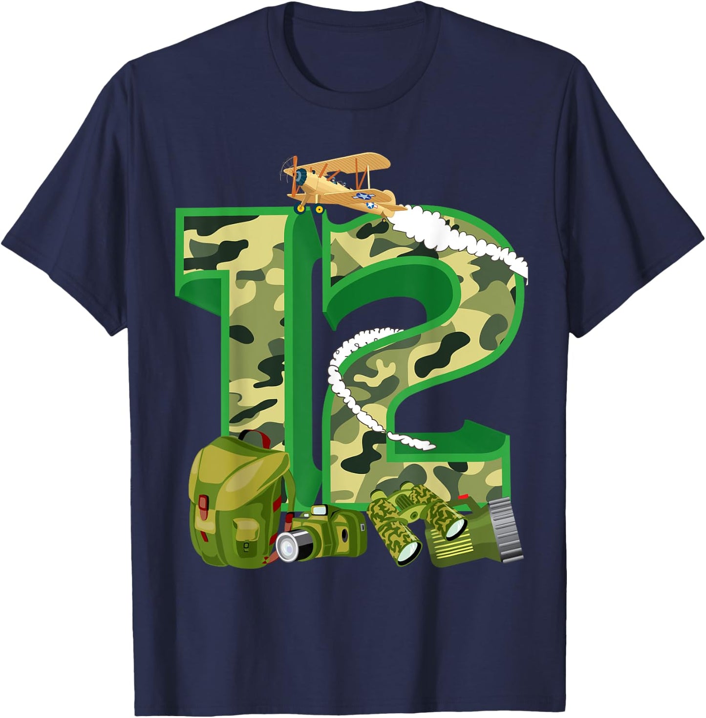 Funny Camouflage 12th Birthday Gift Boys Girls Cool Army T-Shirt - T-Shirt | Navy