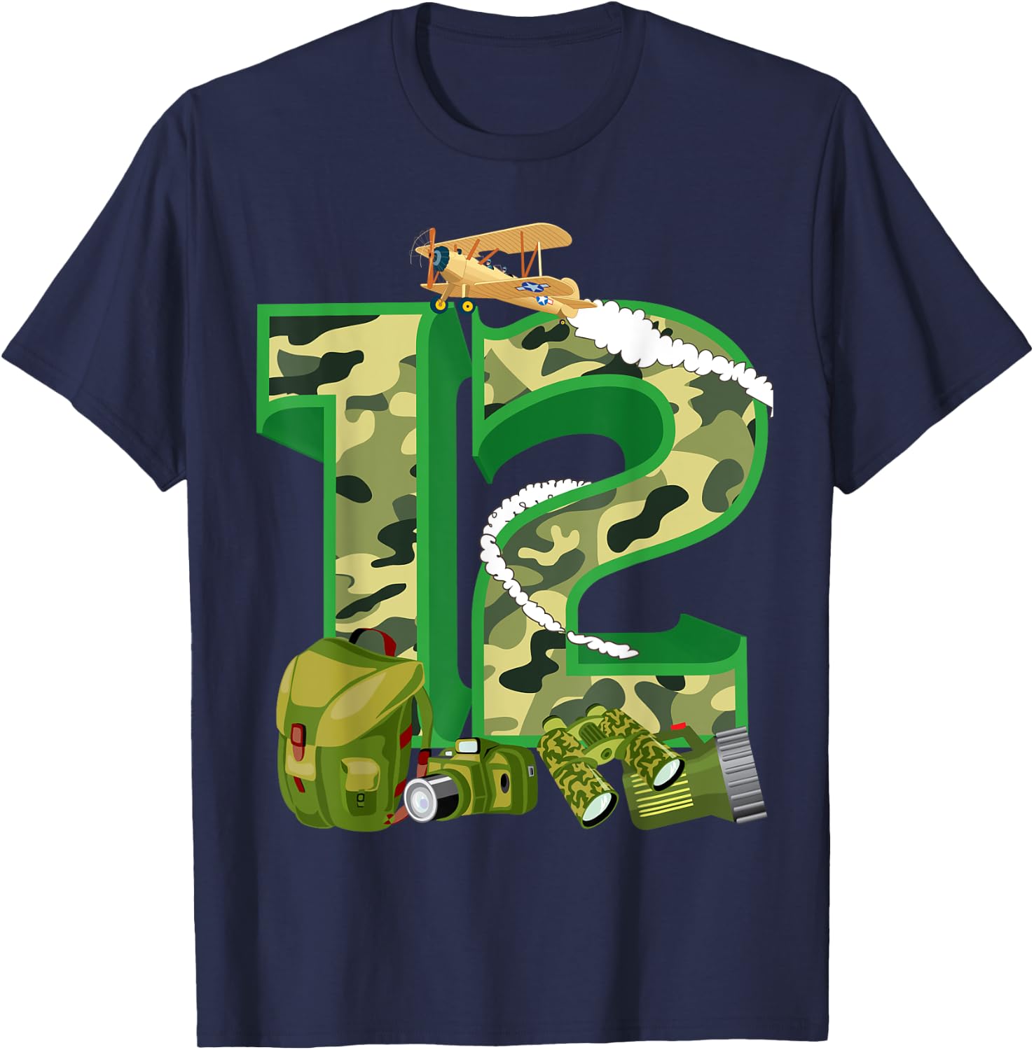 Funny Camouflage 12th Birthday Gift Boys Girls Cool Army T-Shirt - T-Shirt | Navy