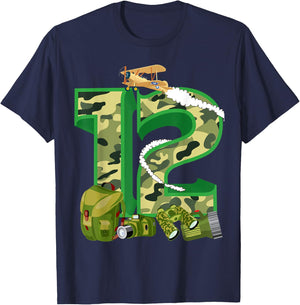 Funny Camouflage 12th Birthday Gift Boys Girls Cool Army T-Shirt - T-Shirt | Navy