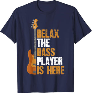 Vintage Relax The Bass Player Is Here Gift Bassist Guitarist T-Shirt - T-Shirt | Navy