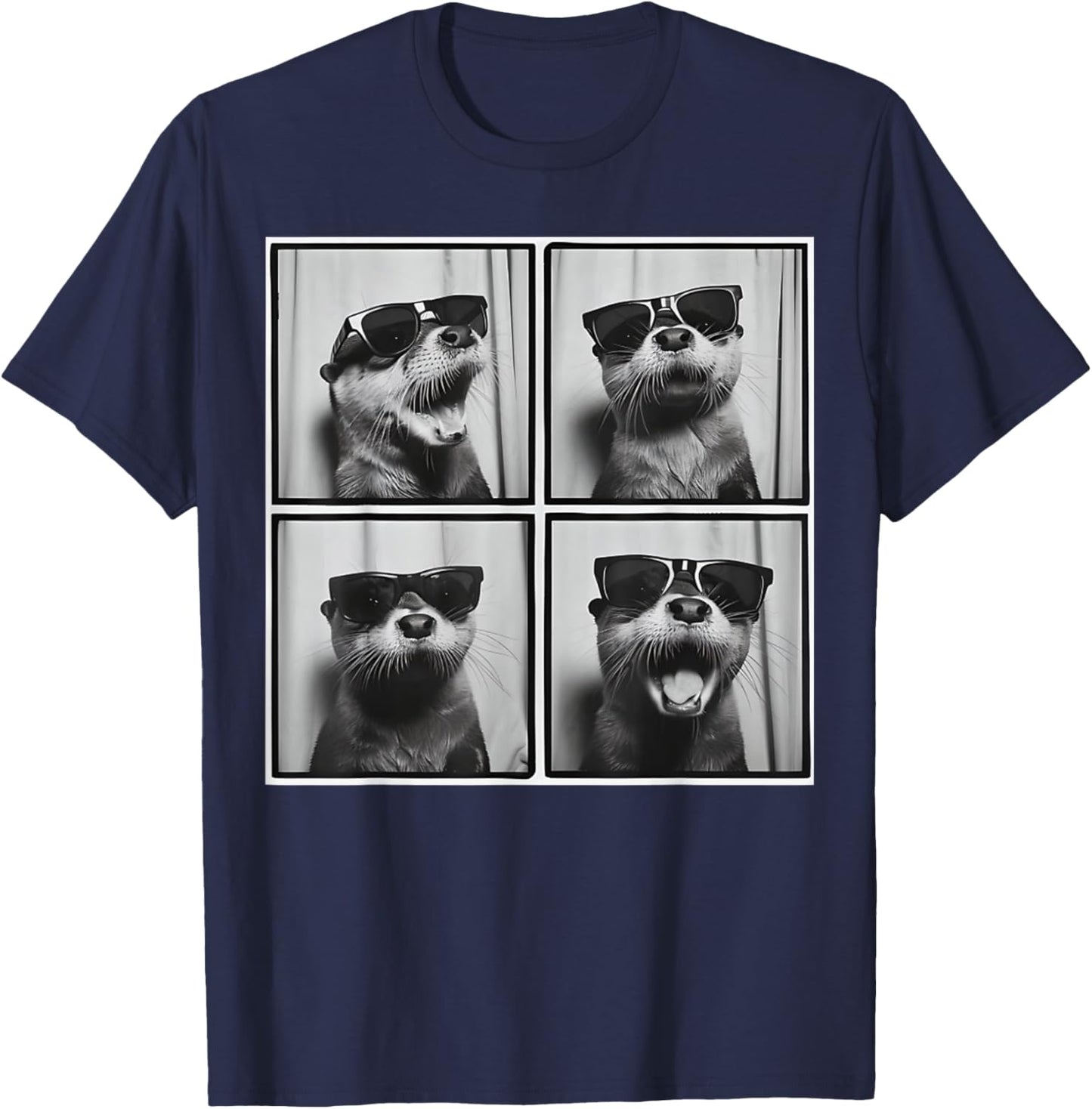 Funny Black and White Otter Smile Selfie Otters Face Picture T-Shirt - T-Shirt | Navy