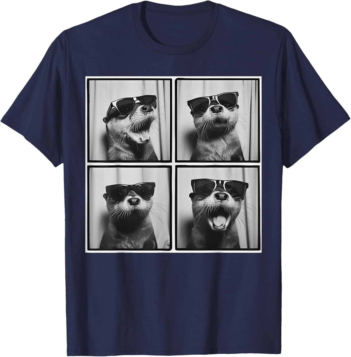 Funny Black and White Otter Smile Selfie Otters Face Picture T-Shirt - T-Shirt | Navy