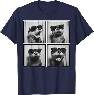 Funny Black and White Otter Smile Selfie Otters Face Picture T-Shirt - T-Shirt | Navy