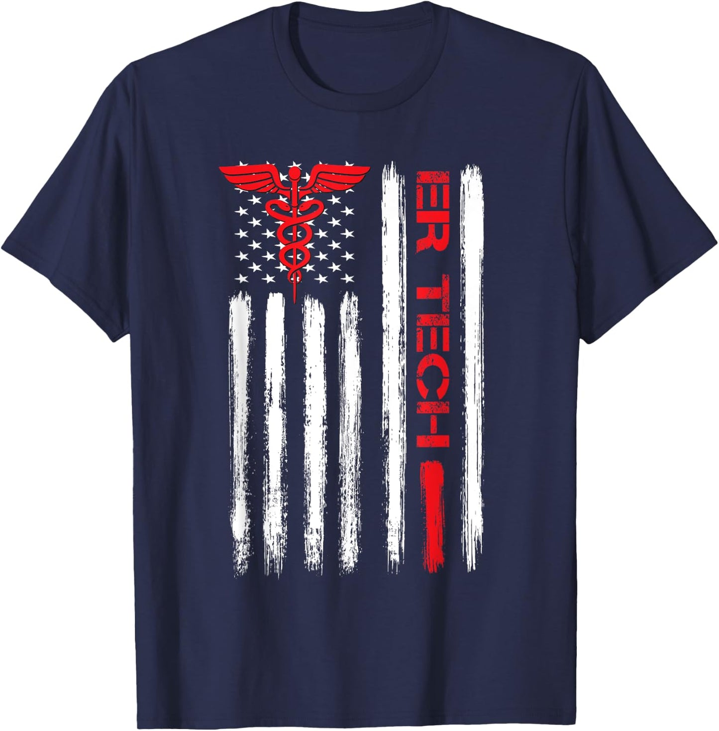ER Tech US Flag Emergency room technologists technicians T-Shirt - T-Shirt | Navy
