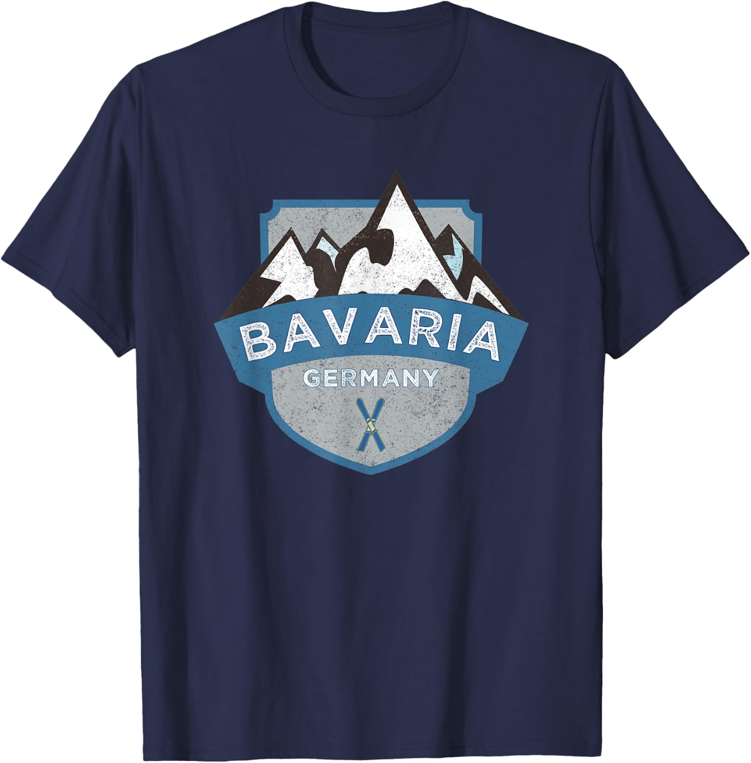 Vintage Bavaria, Germany Illustration / Retro Logo Ski T-Shirt - T-Shirt | Navy
