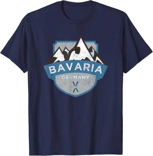 Vintage Bavaria, Germany Illustration / Retro Logo Ski T-Shirt - T-Shirt | Navy