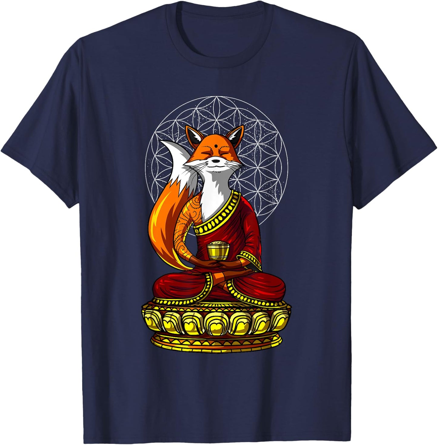 Fox Buddha Zen Yoga Meditation Funny Animal Spiritual T-Shirt - T-Shirt | Navy