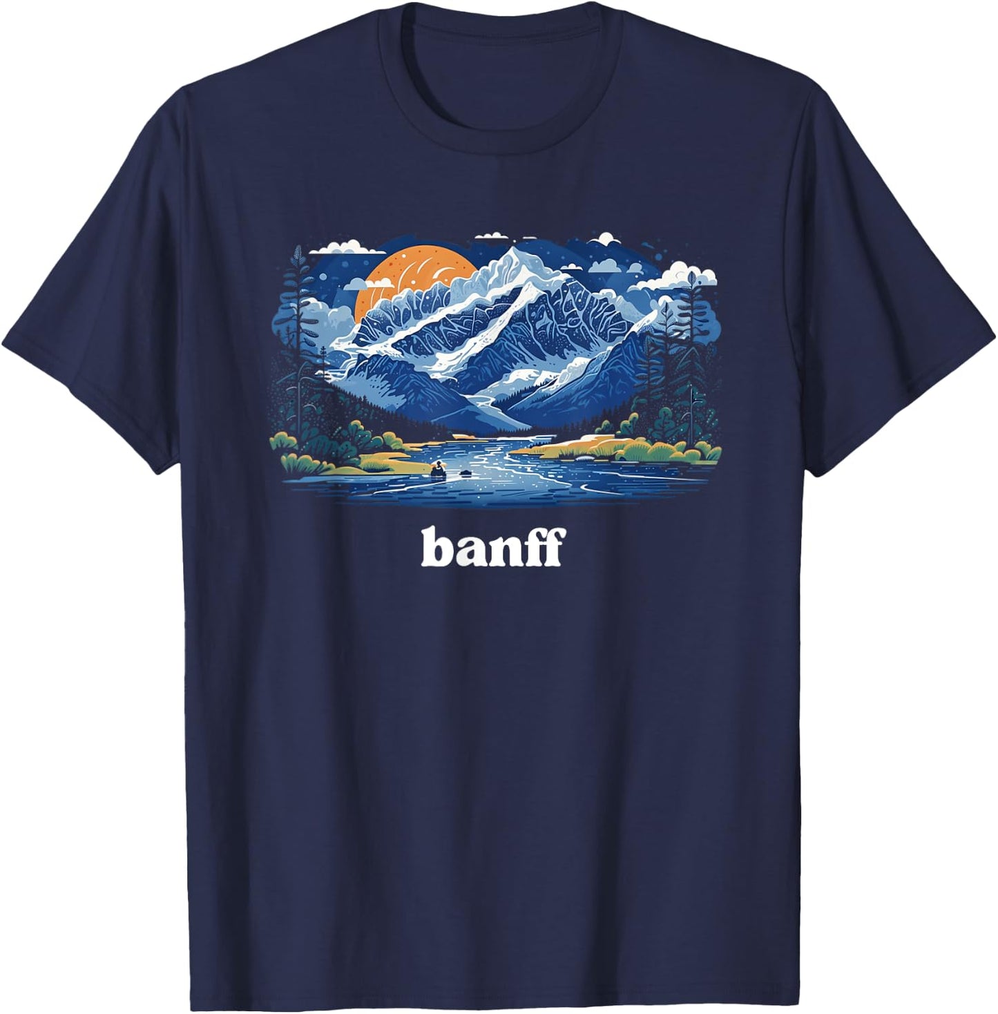 Borough & Bridge Banff Alberta Canada Landscape T-Shirt - T-Shirt | Navy