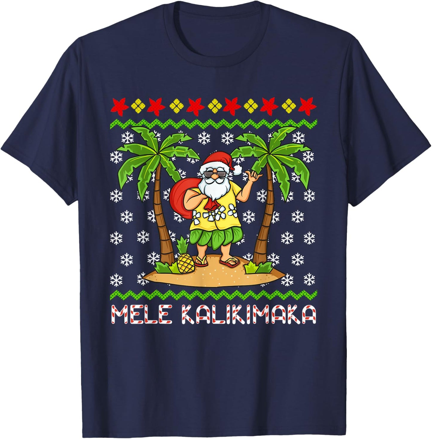Mele Kalikimaka Hawaiian Christmas In July Hawaii Santa T-Shirt - T-Shirt | Navy