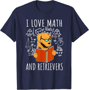 I Love Math And Golden Retrievers Shirt Funny Dog Lover Gift Men Women Girls Kids T-Shirt - T-Shirt | Navy