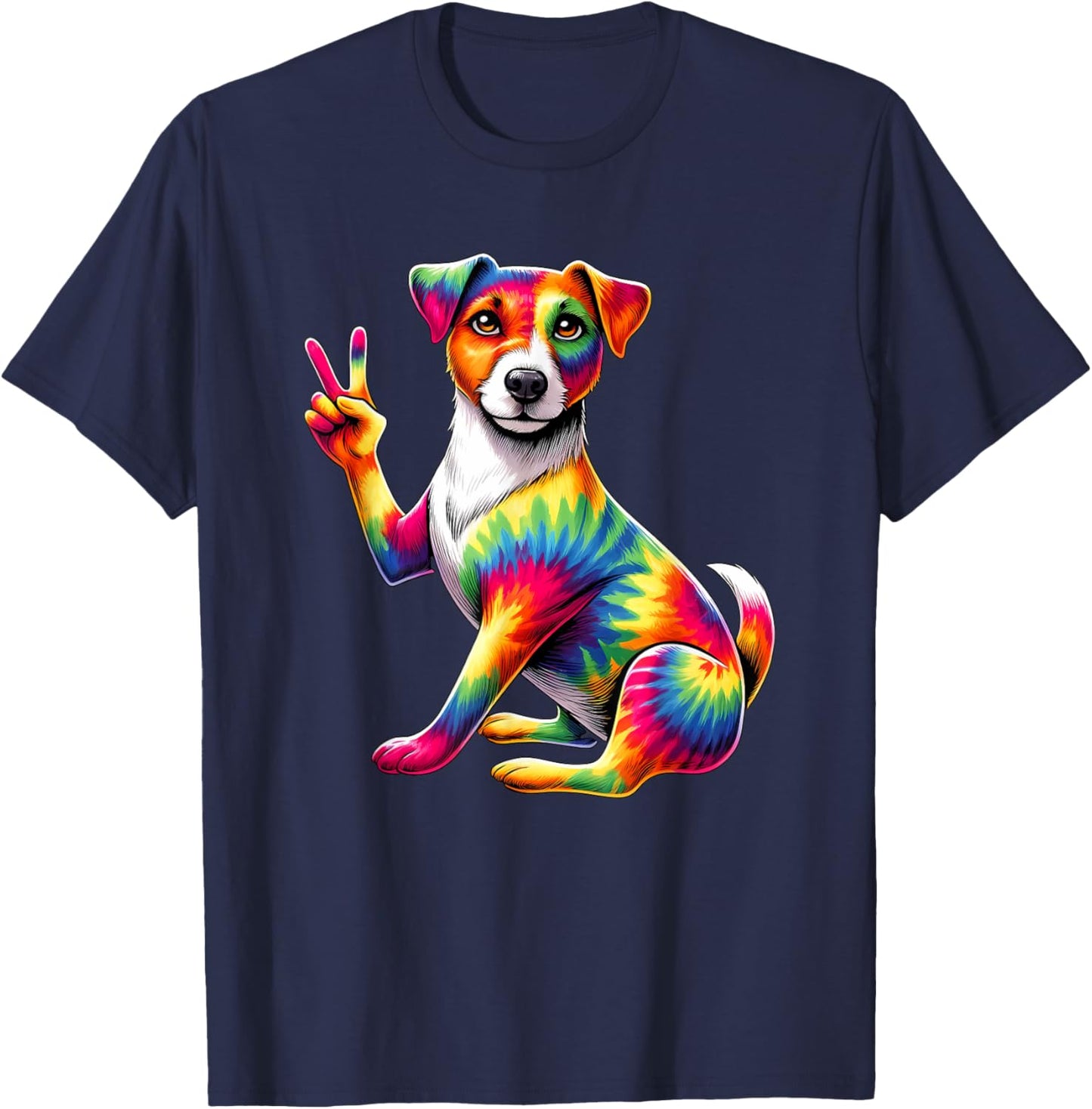 Peace Sign Tie Dye Jack Russell dog T-Shirt - T-Shirt | Navy