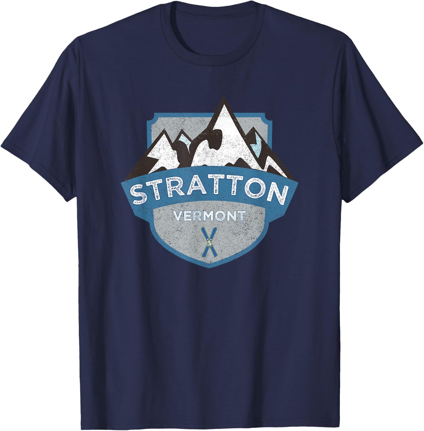 Vintage Stratton, Vermont Illustration / Retro Logo Ski T-Shirt - T-Shirt | Navy