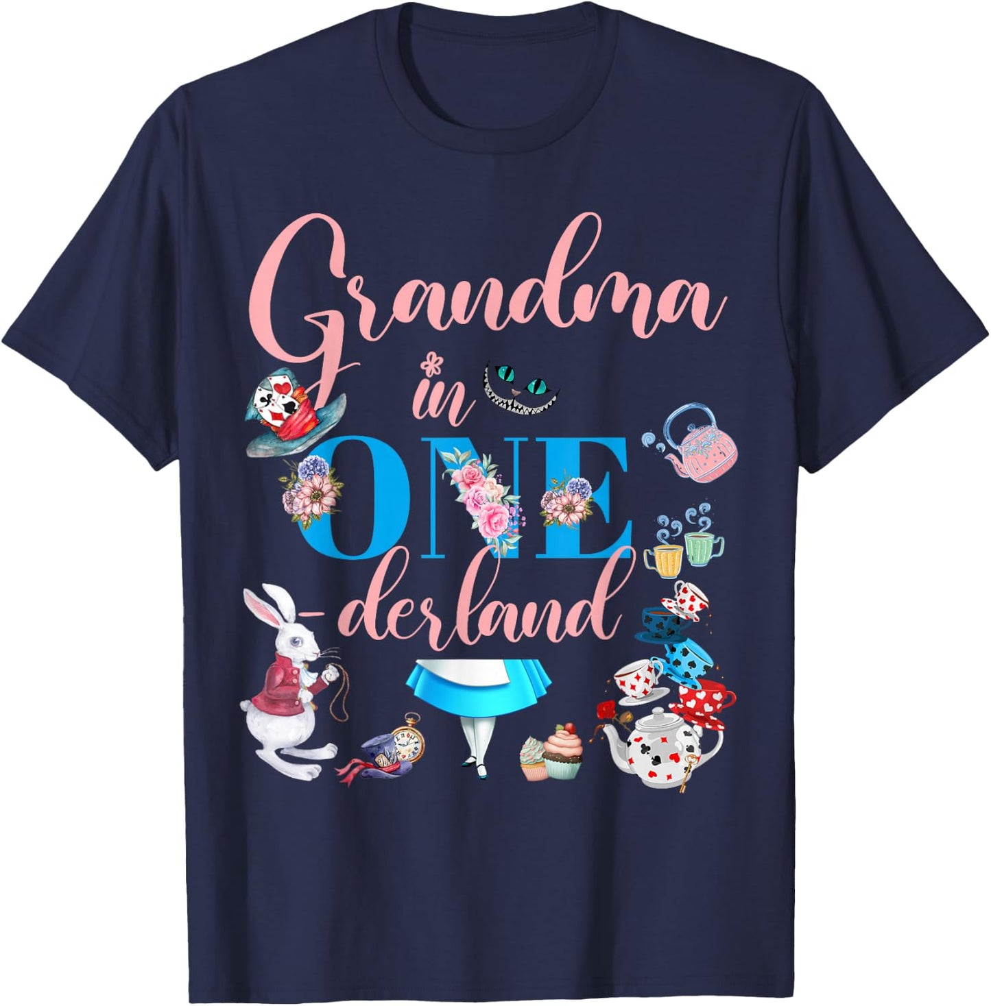 Alice in ONEderland Family Grandma Of The Birthday Girl T-Shirt - T-Shirt | Navy