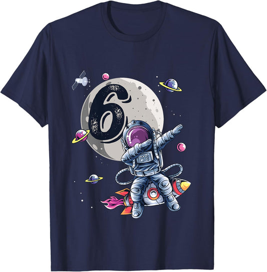 Kids 6 Years Old Birthday Boy Astronaut Gifts Space 6th B-Day T-Shirt - T-Shirt | Navy