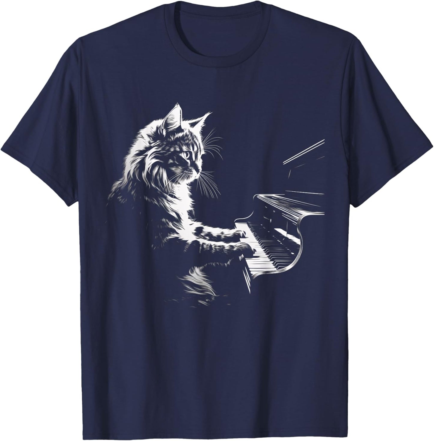 Cat Playing Piano Vintage Jazz Musician Pianist T-Shirt - T-Shirt | Navy
