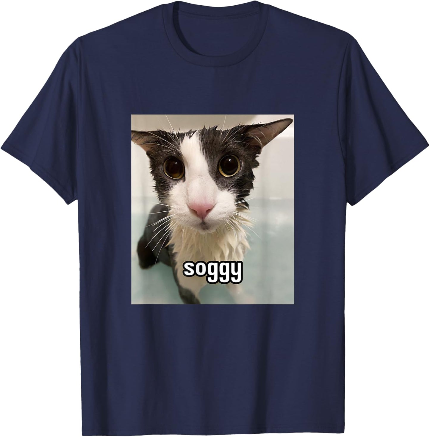 Silly Soggy Cat Meme T-Shirt - T-Shirt | Navy