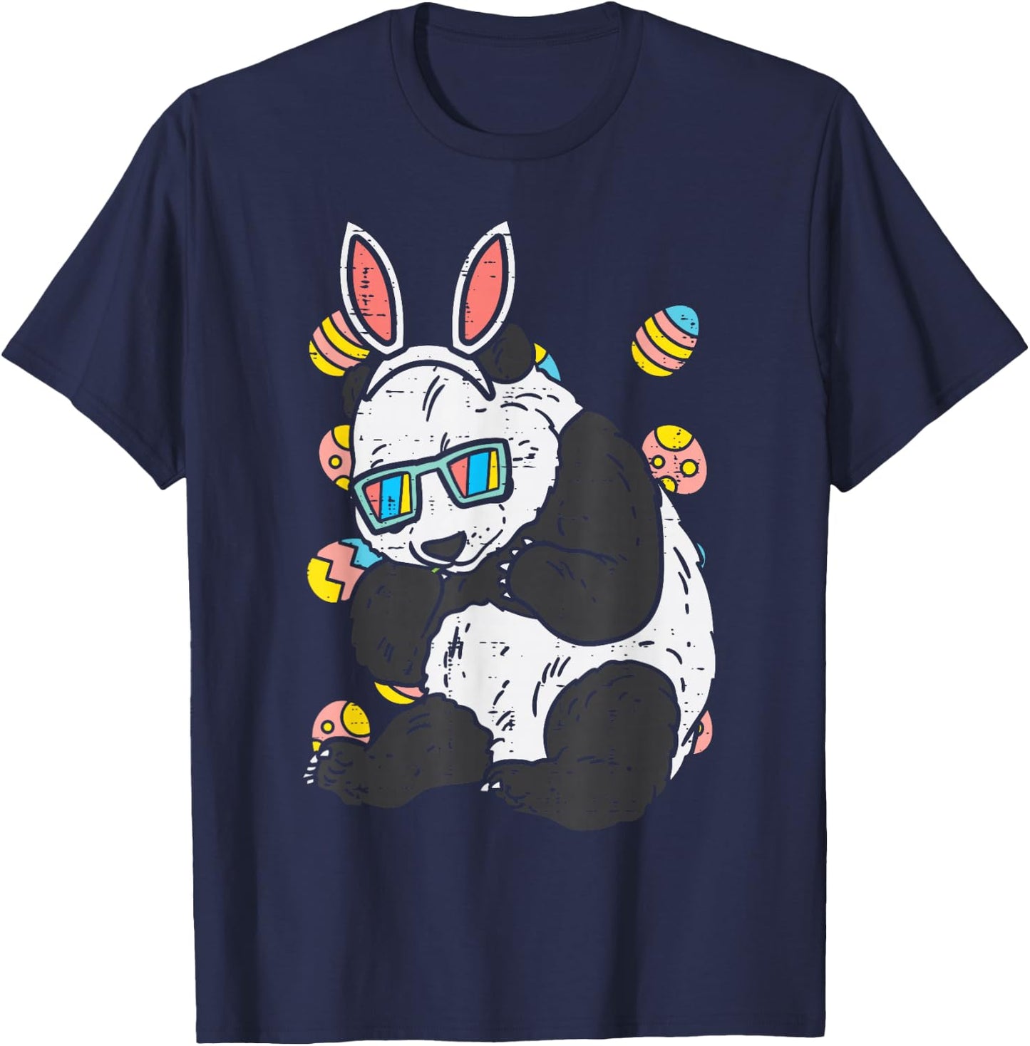 Panda Bunny Ears Glasses Eggs Cute Easter Bear Animal Lover T-Shirt - T-Shirt | Navy