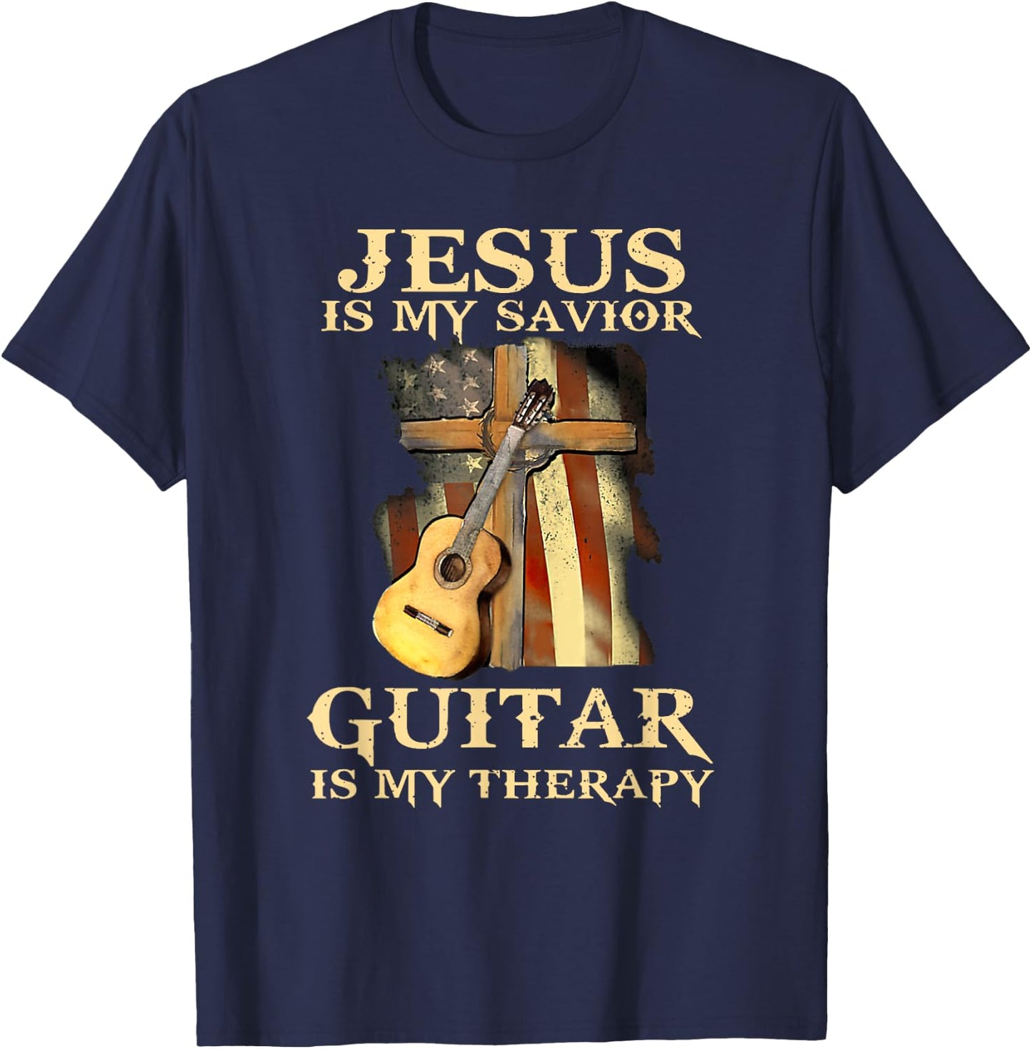 Jesus Is My Savior Guitar Is My Therapy T-Shirt - T-Shirt | Navy