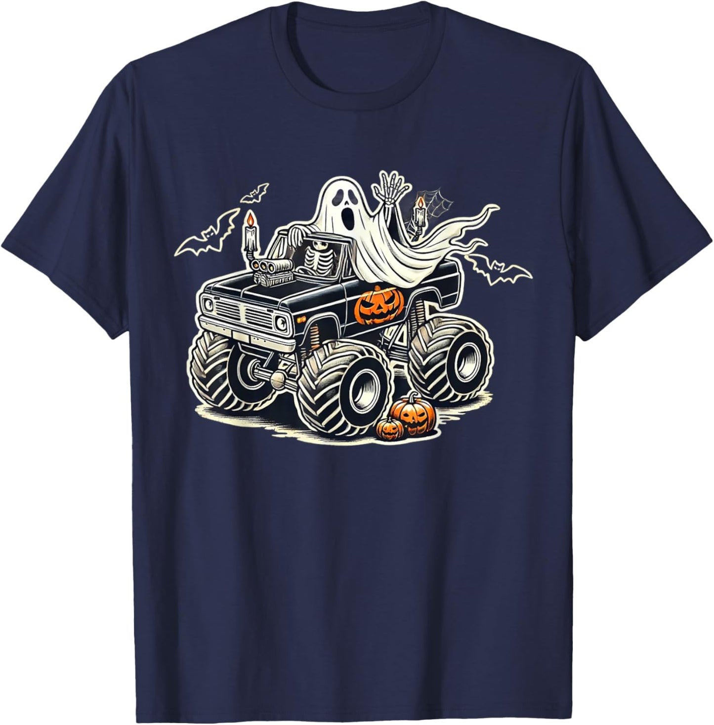 Big Little Boys Halloween Shirt Ghost Skeleton Kids Spooky T-Shirt - T-Shirt | Navy