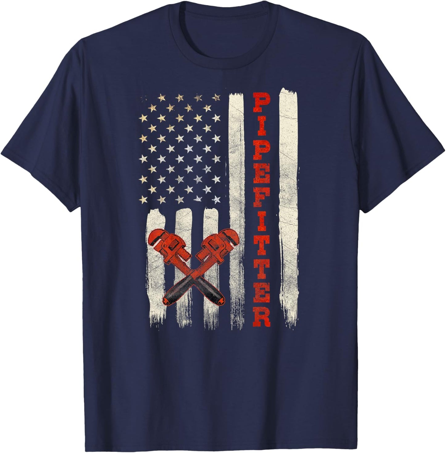 Pipefitter Gifts Funny Plumber Image On Back Of Shirt T-Shirt - T-Shirt | Navy