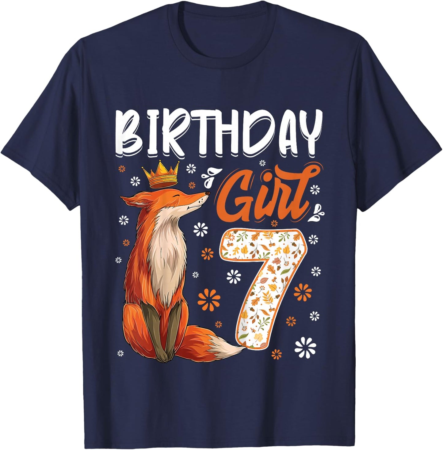 Fox Animal Lovers 7th Birthday Girl Fox B-Day 7 Year Old T-Shirt - T-Shirt | Navy