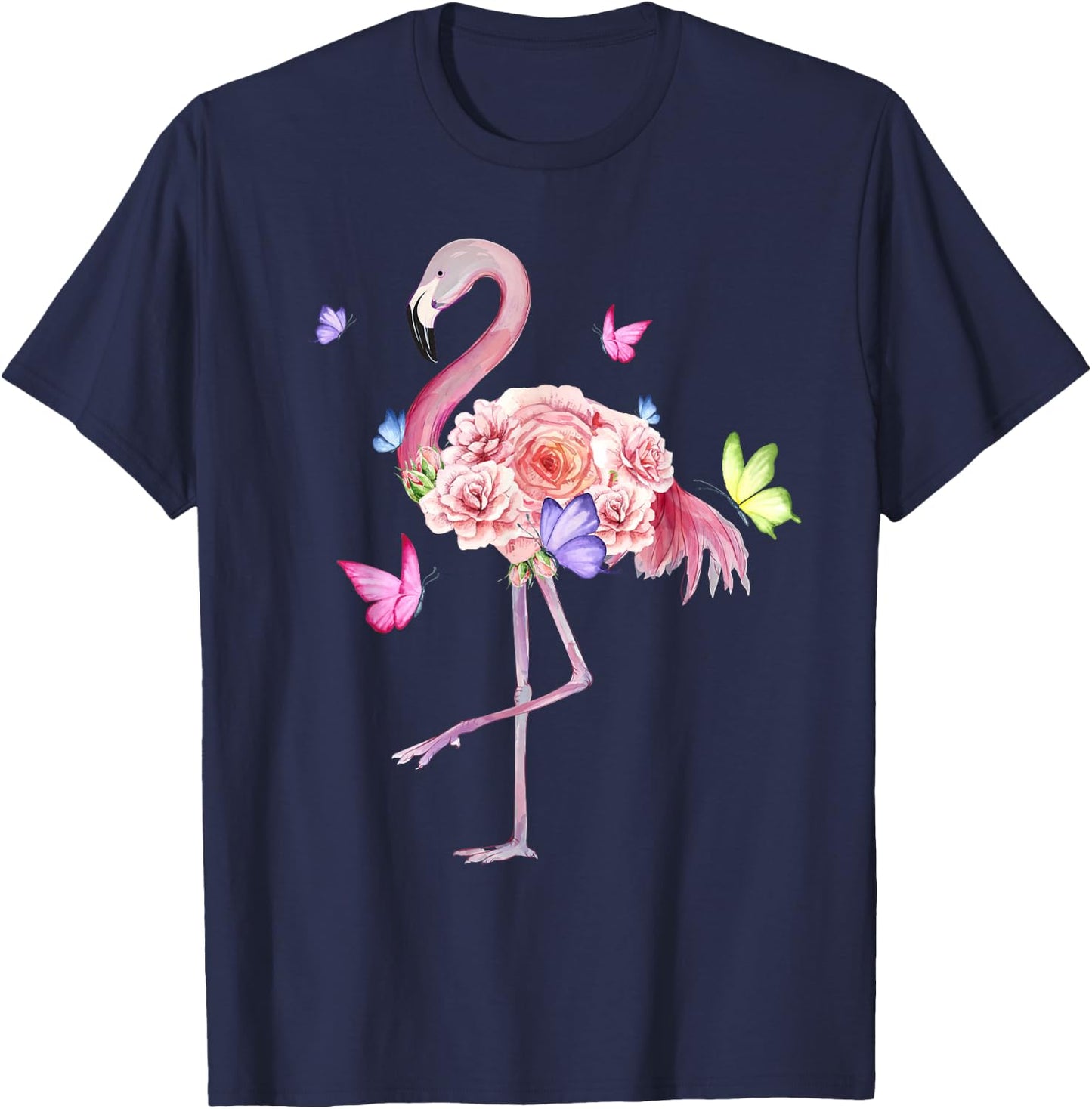 Nature Pink Flowers Women Girls Kids Flamingo T-Shirt - T-Shirt | Navy