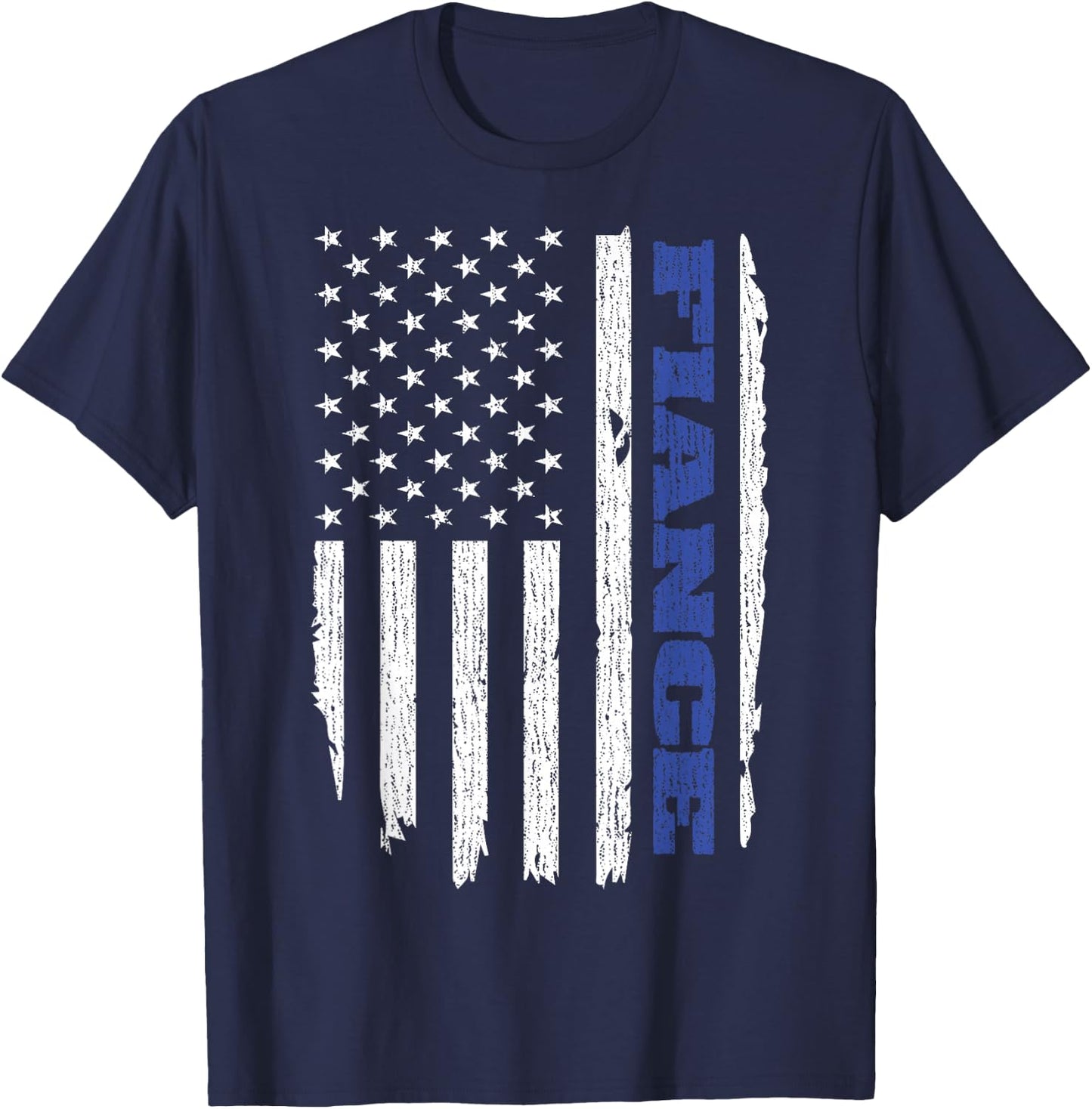 Police Fiance American Flag USA Thin Blue Women Men T-Shirt - T-Shirt | Navy